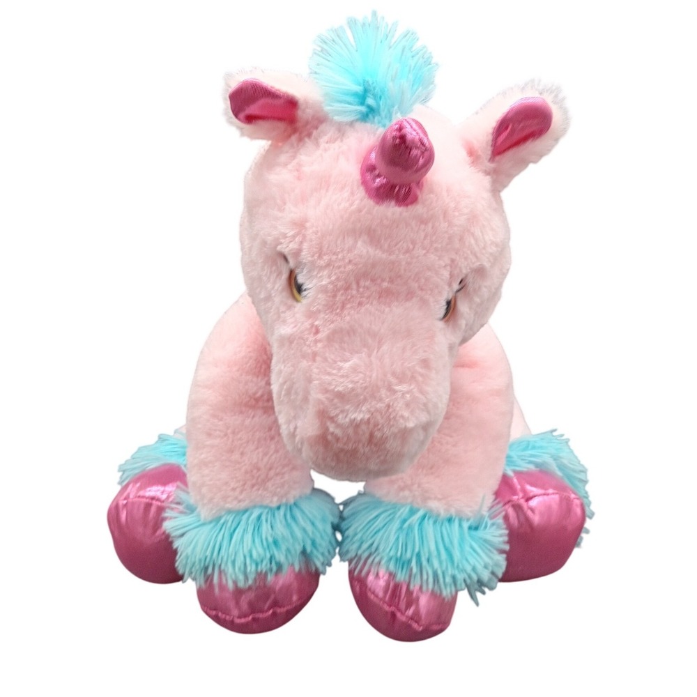 Walgreens Pink Unicorn Plush Stuffed Animal Teal Mane Metallic Hooves 10 Inch